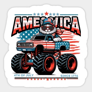 AMEOWICA cat drives a monster truck 4th of July independence Sticker